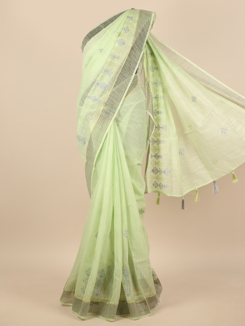 

Pothys Green & Grey Floral Embroidered Zari Saree