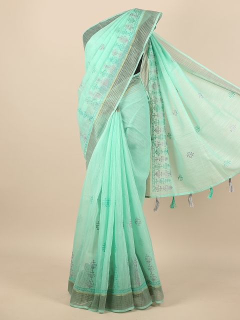 

Pothys Sea Green & Silver-Toned Embroidered Saree