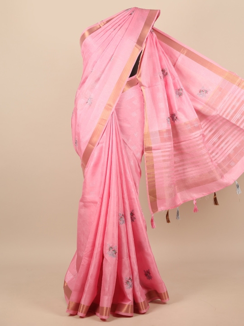 

Pothys Pink & Gold-Toned Floral Embroidered Zari Saree