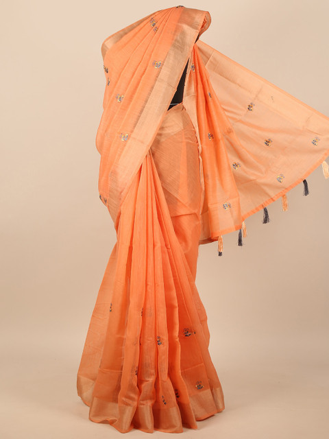 

Pothys Orange & Gold-Toned Floral Embroidered Saree