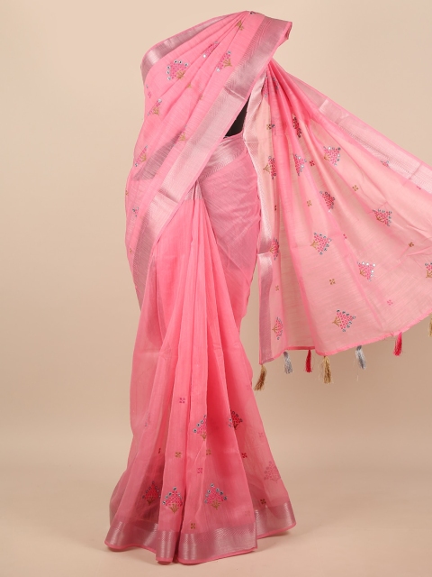 

Pothys Pink Floral Embroidered Zari Saree