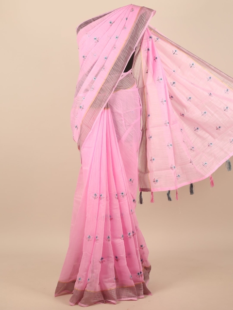 

Pothys Pink & Gold-Toned Floral Embroidered Saree