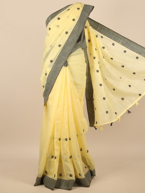 

Pothys Yellow & Black Floral Embroidered Saree