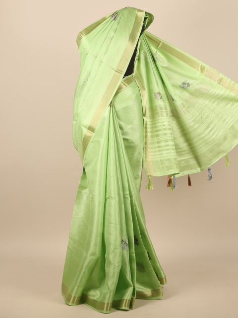 

Pothys Green & Gold-Toned Floral Embroidered Zari Saree
