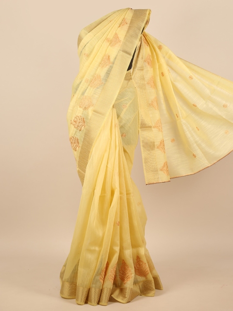 

Pothys Yellow & Gold-Toned Ethnic Motifs Zari Saree