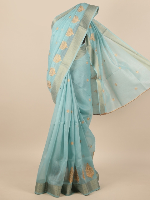 

Pothys Blue & Gold-Toned Ethnic Motifs Zari Saree