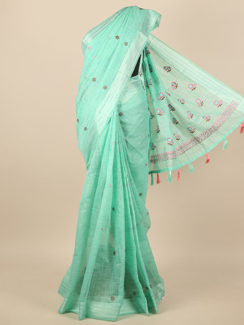 

Pothys Green & Pink Ethnic Motifs Zari Saree