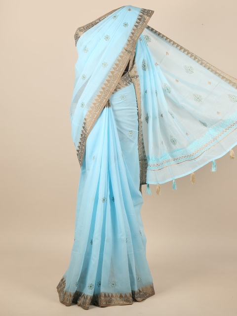 

Pothys Blue & Gold-Toned Ethnic Motifs Saree