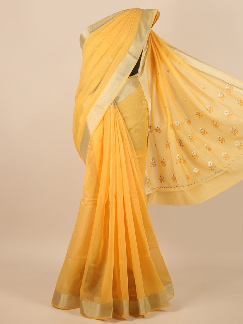 

Pothys Yellow & Gold-Toned Ethnic Motifs Zari Saree