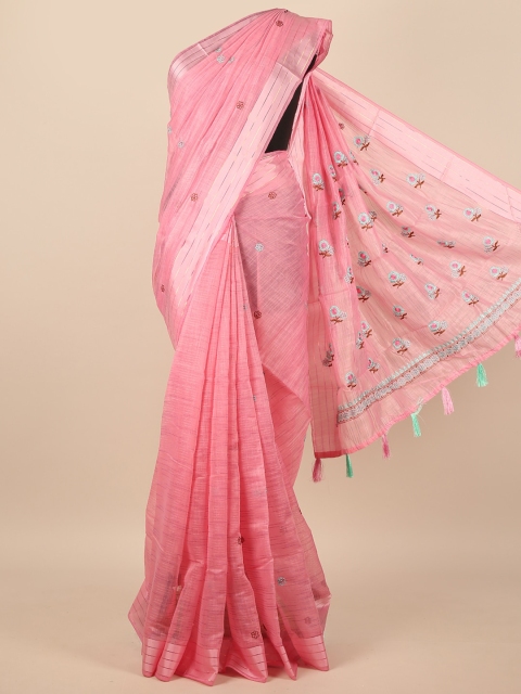 

Pothys Pink & Turquoise Blue Ethnic Motifs Zari Saree