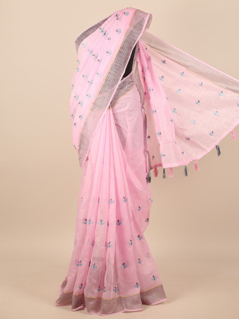 

Pothys Pink & Silver-Toned Ethnic Motifs Zari Saree