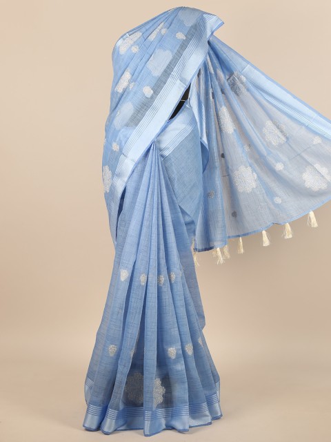 

Pothys Blue & Silver-Toned Ethnic Motifs Saree