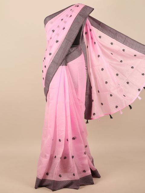 

Pothys Pink & Black Embellished Embroidered Saree