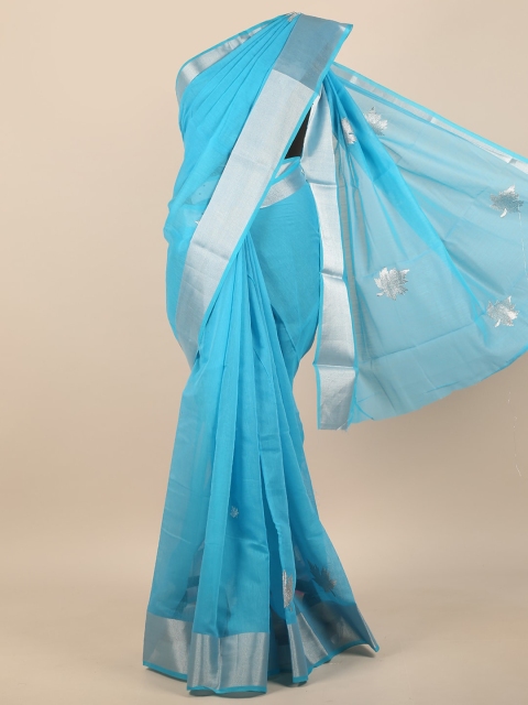 

Pothys Blue & Silver-Toned Ethnic Motifs Saree