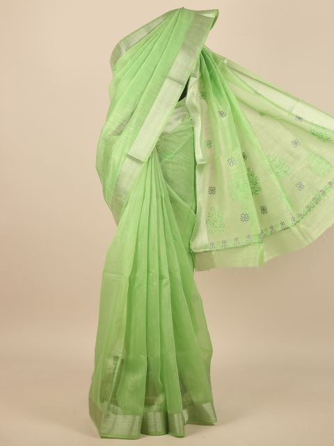 

Pothys Green & Silver-Toned Ethnic Motifs Embroidered Saree