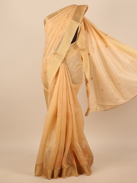 

Pothys Beige & Gold-Toned Ethnic Motifs Embroidered Saree