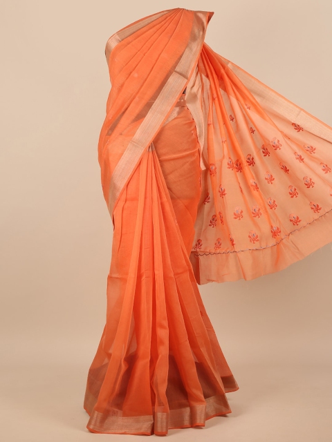 

Pothys Orange & Gold-Toned Ethnic Motifs Zari Saree