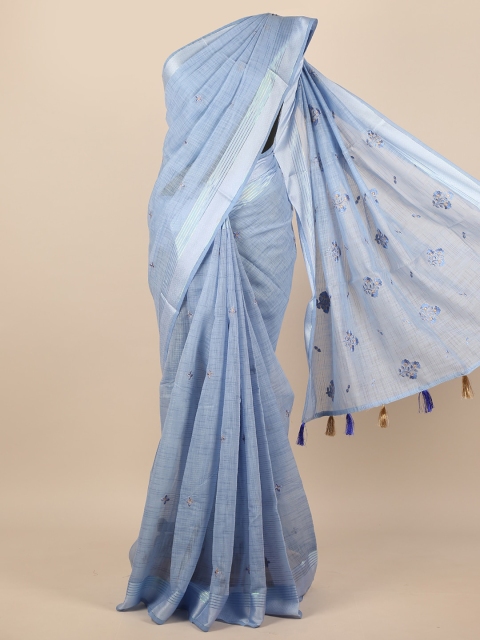 

Pothys Blue & Silver-Toned Ethnic Motifs Saree