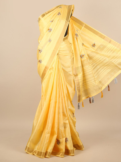 

Pothys Yellow & Gold-Toned Ethnic Motifs Zari Saree