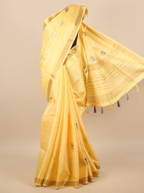 

Pothys Yellow & Gold-Toned Ethnic Motifs Embroidered Saree