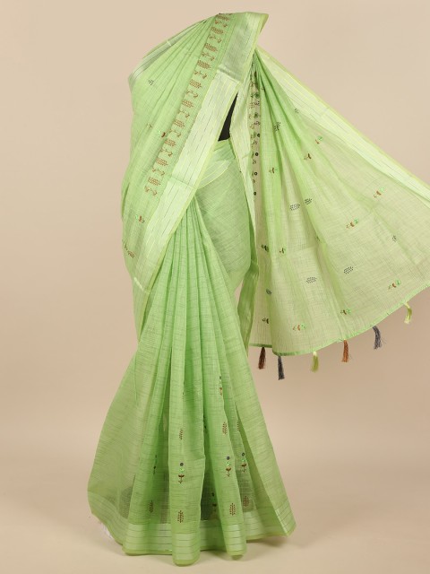 

Pothys Green & Brown Ethnic Motifs Embroidered Saree