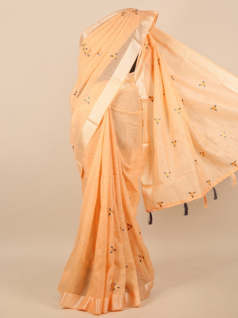 

Pothys Peach-Coloured & Purple Ethnic Motifs Embroidered Saree