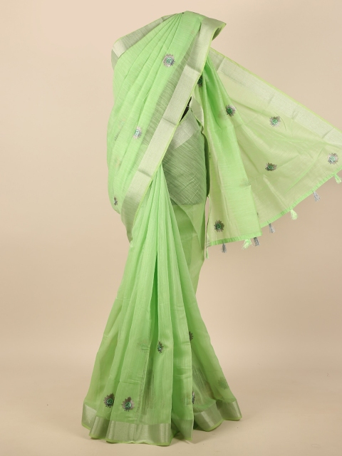 

Pothys Green & Grey Ethnic Motifs Embroidered Saree