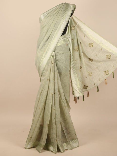 

Pothys Green & Gold-Toned Ethnic Motifs Embroidered Saree