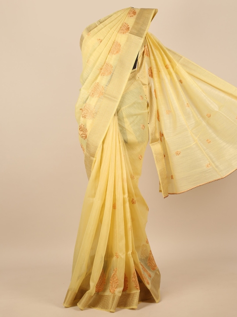 

Pothys Yellow & Gold-Toned Ethnic Motifs Saree
