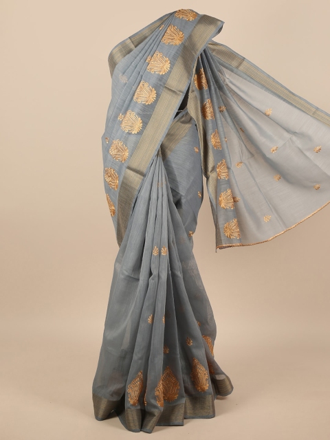 

Pothys Grey & Gold-Toned Embellished Embroidered Saree