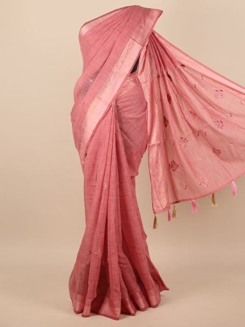 

Pothys Pink & Gold-Toned Ethnic Motifs Embroidered Saree