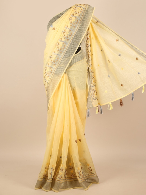 

Pothys Yellow & Brown Embellished Embroidered Saree