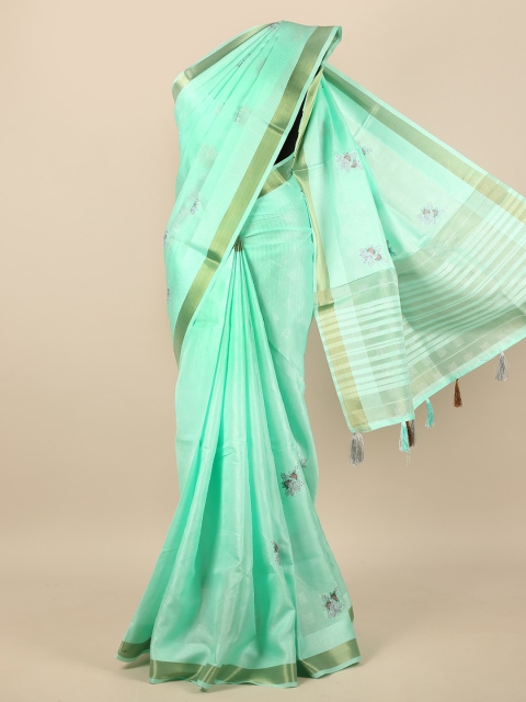 

Pothys Green & Grey Embellished Embroidered Saree