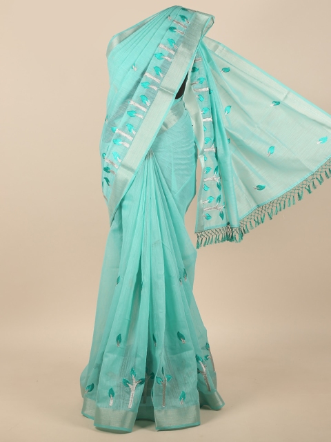 

Pothys Blue & Silver-Toned Ethnic Motifs Embroidered Saree