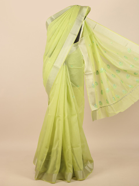 

Pothys Green & Silver-Toned Embellished Embroidered Saree