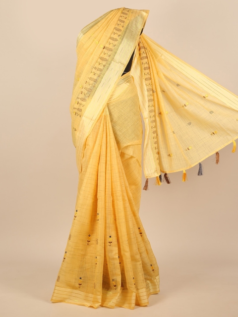 

Pothys Yellow & Brown Ethnic Motifs Embroidered Saree