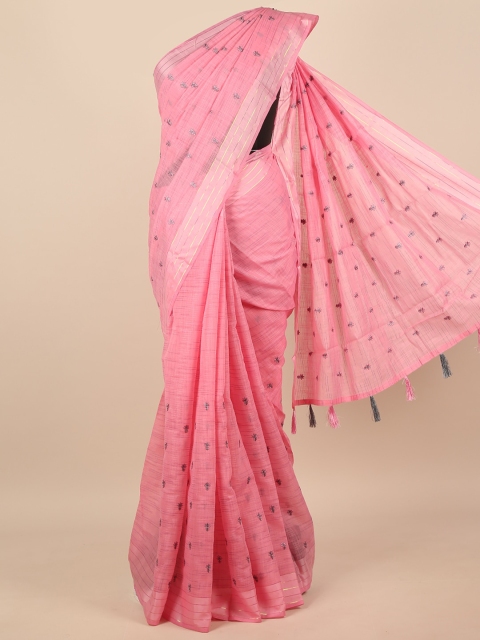 

Pothys Pink & Silver-Toned Ethnic Motifs Embroidered Saree