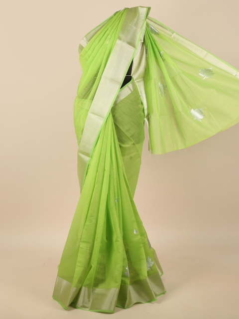 

Pothys Green & Silver-Toned Ethnic Motifs Embroidered Saree
