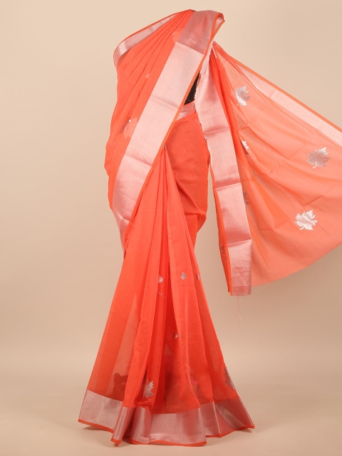 

Pothys Orange & Silver-Toned Ethnic Motifs Embroidered Saree