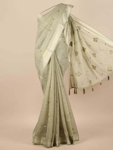 

Pothys Grey & Silver-Toned Ethnic Motifs Embroidered Saree