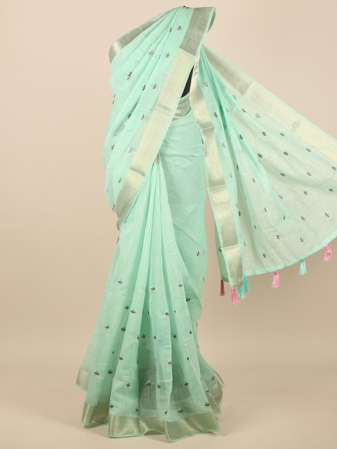 

Pothys Green & Gold-Toned Ethnic Motifs Embroidered Saree