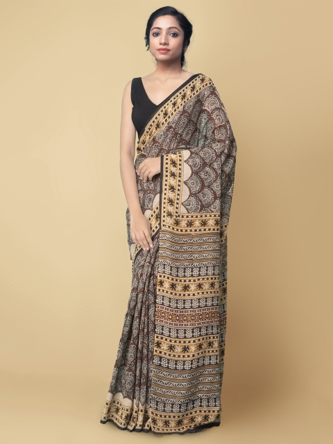 

Unnati Silks Brown & Black Ethnic Motifs Pure Cotton Bagru Saree