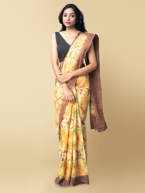 

Unnati Silks Yellow & Brown Tie and Dye Pure Cotton Saree