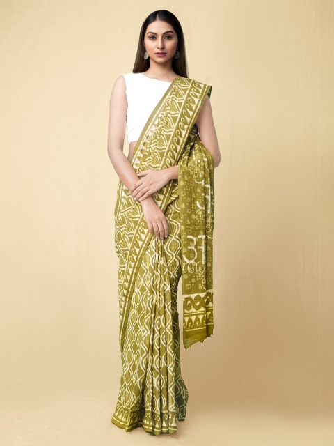 

Unnati Silks Women Green & White Pure Preet Dabu Mulmul Cotton Sustainable Saree