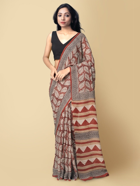 

Unnati Silks Red & Black Ethnic Motifs Pure Cotton Bagru Saree