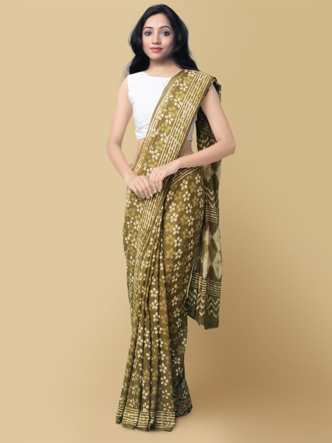 

Unnati Silks Women Green & Off white Pure Preet Dabu Mulmul Cotton Sustainable Saree