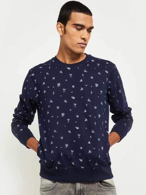 

max Men Blue Printed Sweatshirt