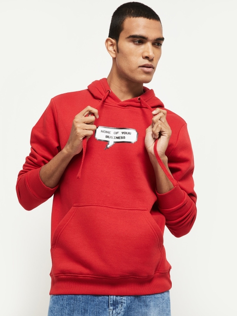 

max Men Red Printed Hooded Sweatshirt