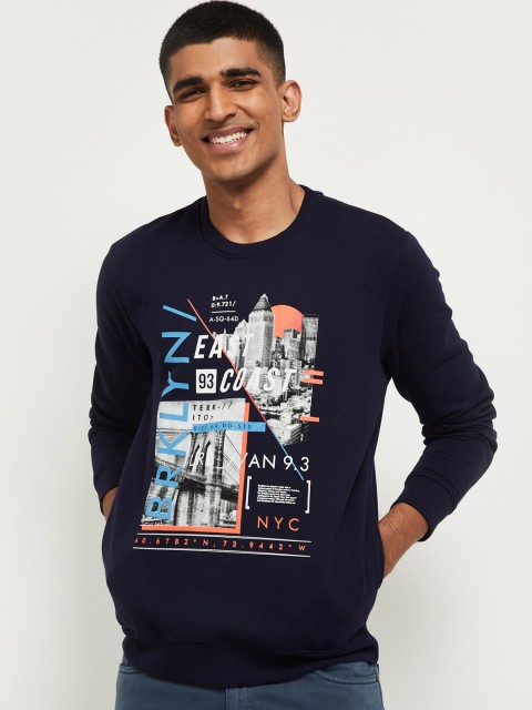 

max Men Navy Blue Printed Sweatshirt