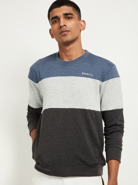 

max Men Blue Colourblocked Sweatshirt